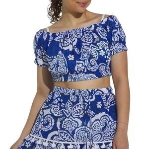 Dotti Crop‎ Top Paisley Swim Cover up XS Blue/White